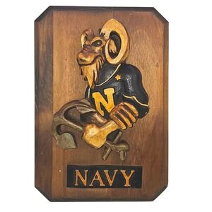 NAVY Bill The Goat 3D Wood Carved Plaque 9" X 8"
